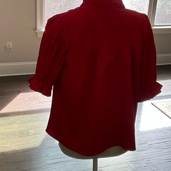 TCEC Vibrant Red Blouse with Ruffle Accents - Picture 2 of 3
